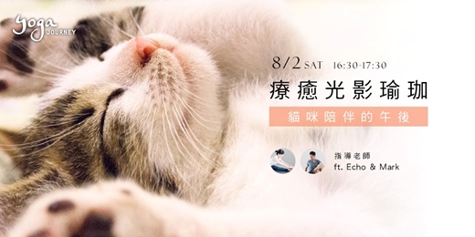 event-banner-8/2  瑜珈旅程．歡慶14周年特別課： 《療癒光影瑜珈｜貓咪陪伴的午後》