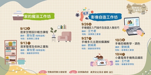 event-banner-苗栗縣114年度勞工與青年行動達人培養計畫：【家的魔法工作坊】、【影像自造工作坊】